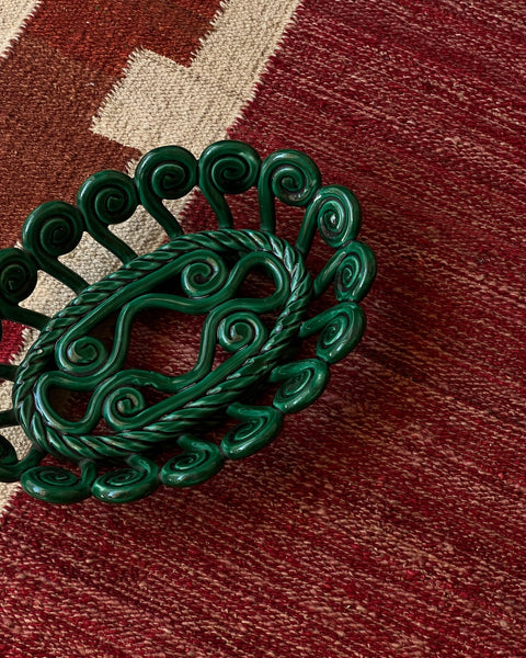 Vintage green ceramic basket