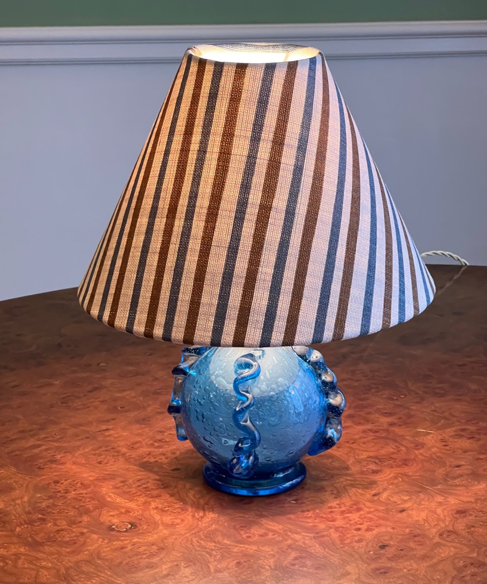 Vintage blue glass table lamp (incl. lampshade)
