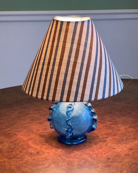 Vintage blue glass table lamp (incl. lampshade)