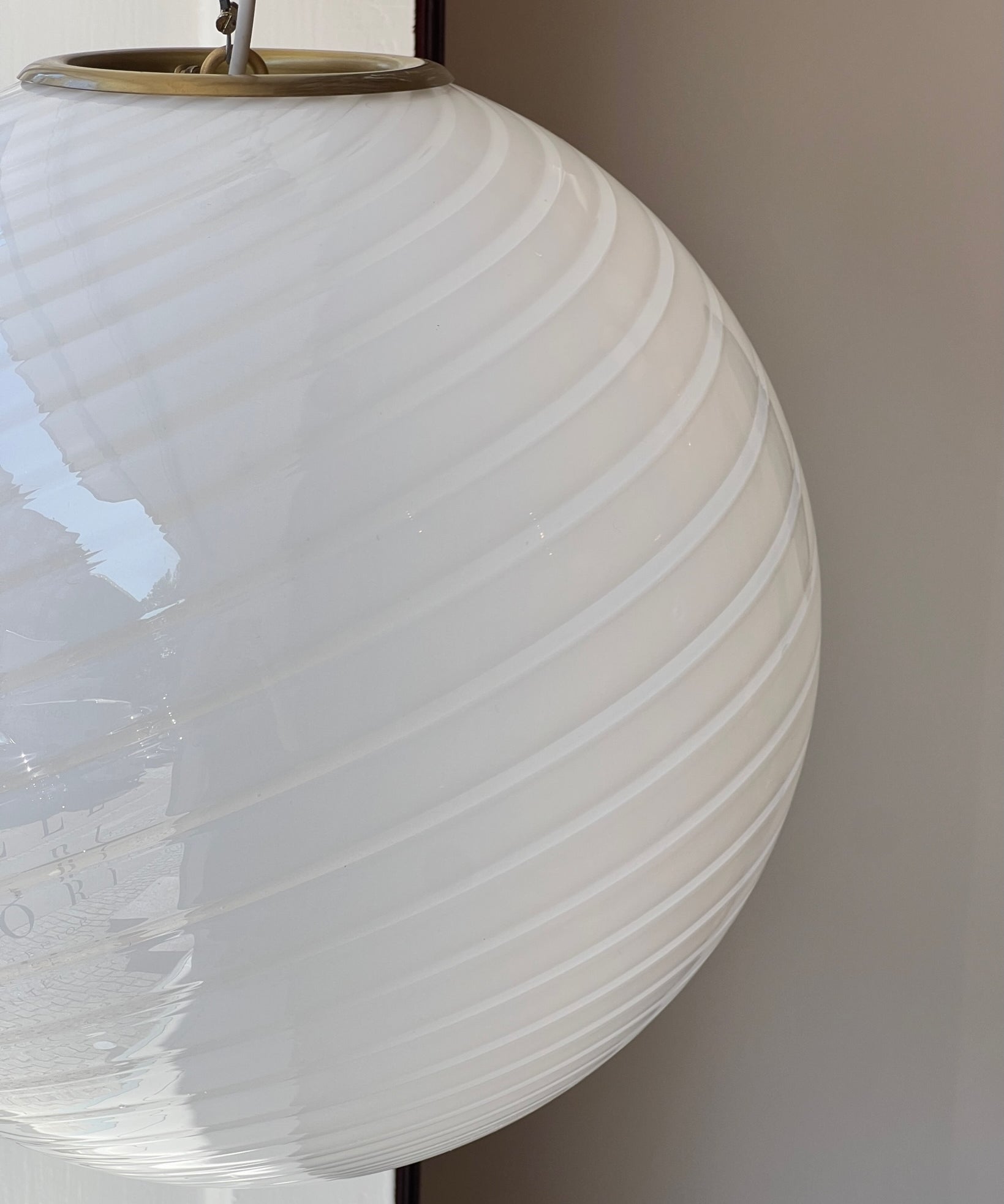 Vintage Murano white swirl ceiling lamp (D40)