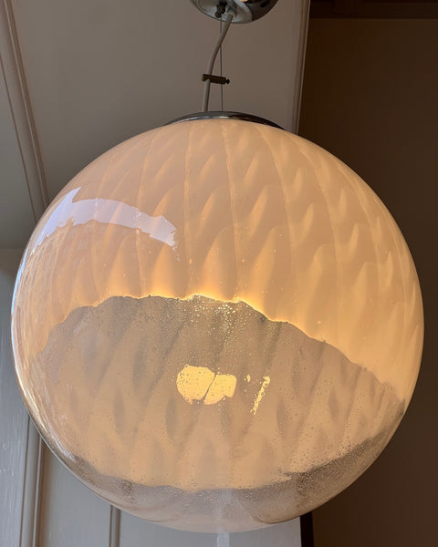 Large vintage white clear Murano ceiling lamp (D50)