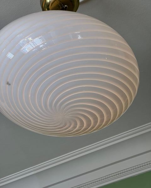 Vintage Murano oval white swirl ceiling lamp (D45)