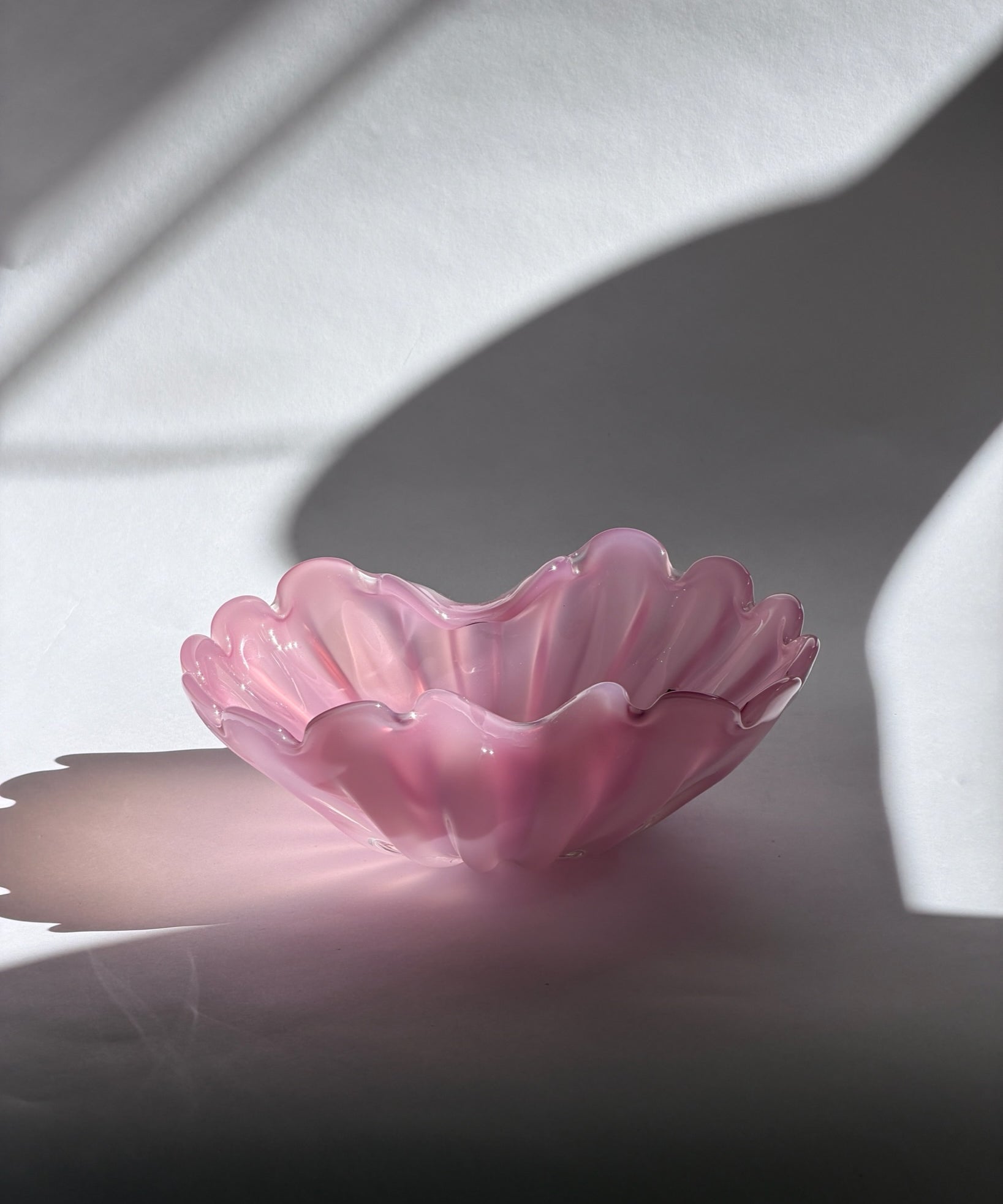 Vintage opal pink Murano shell bowl
