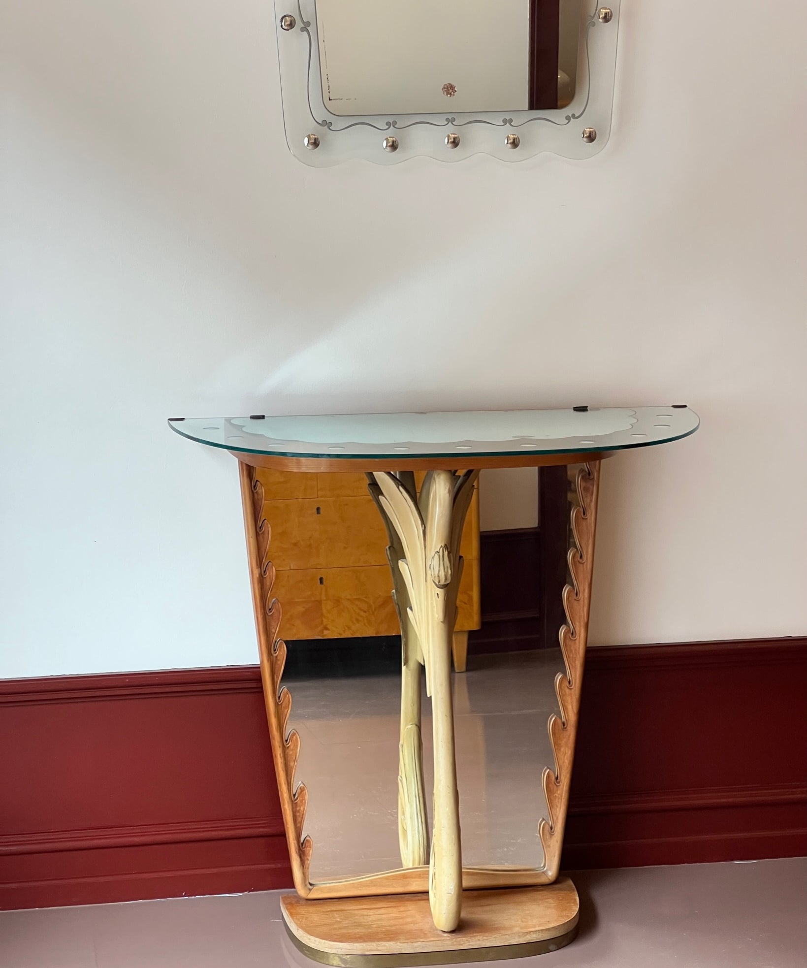 Set of vintage console table and mirror, Italy 1940s