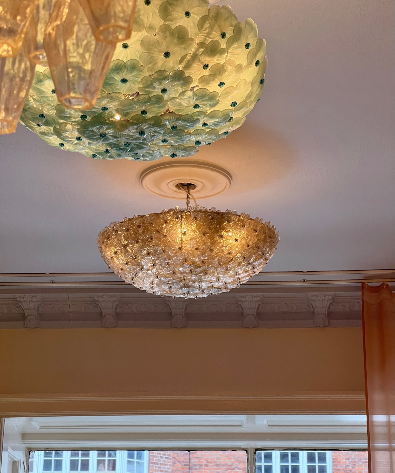 Large vintage clear Murano flower ceiling/wall lamp (D60)