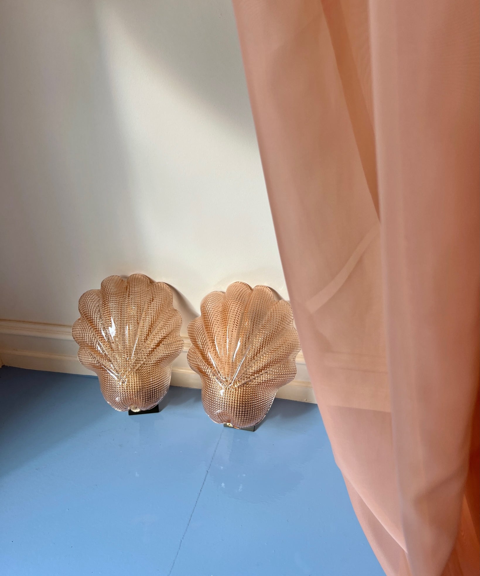 Pair of vintage pink Murano shell wall lamps