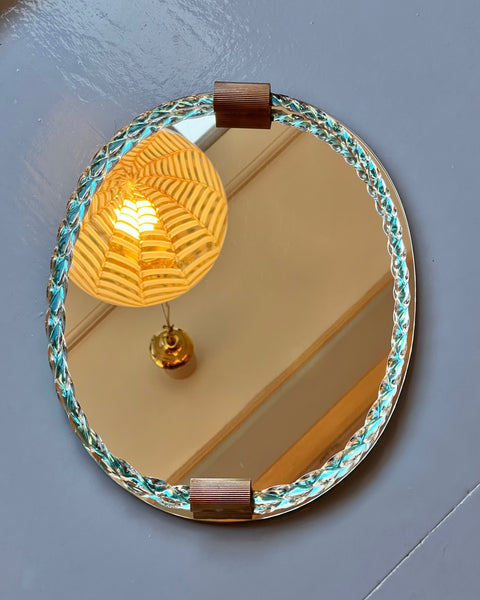 Vintage Italian mirror with twisted clear/blue glass frame