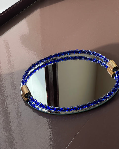 Vintage Italian mirror with twisted clear/blue glass frame