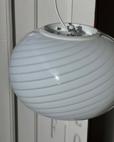 Vintage Murano oval white swirl ceiling lamp (D35)