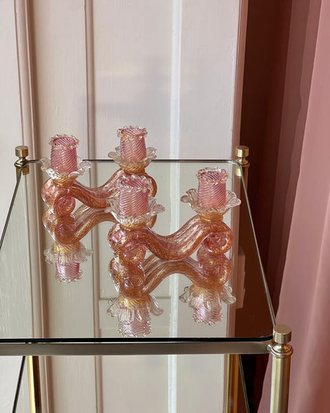 Vintage golden pink Murano candle holders (2 available)