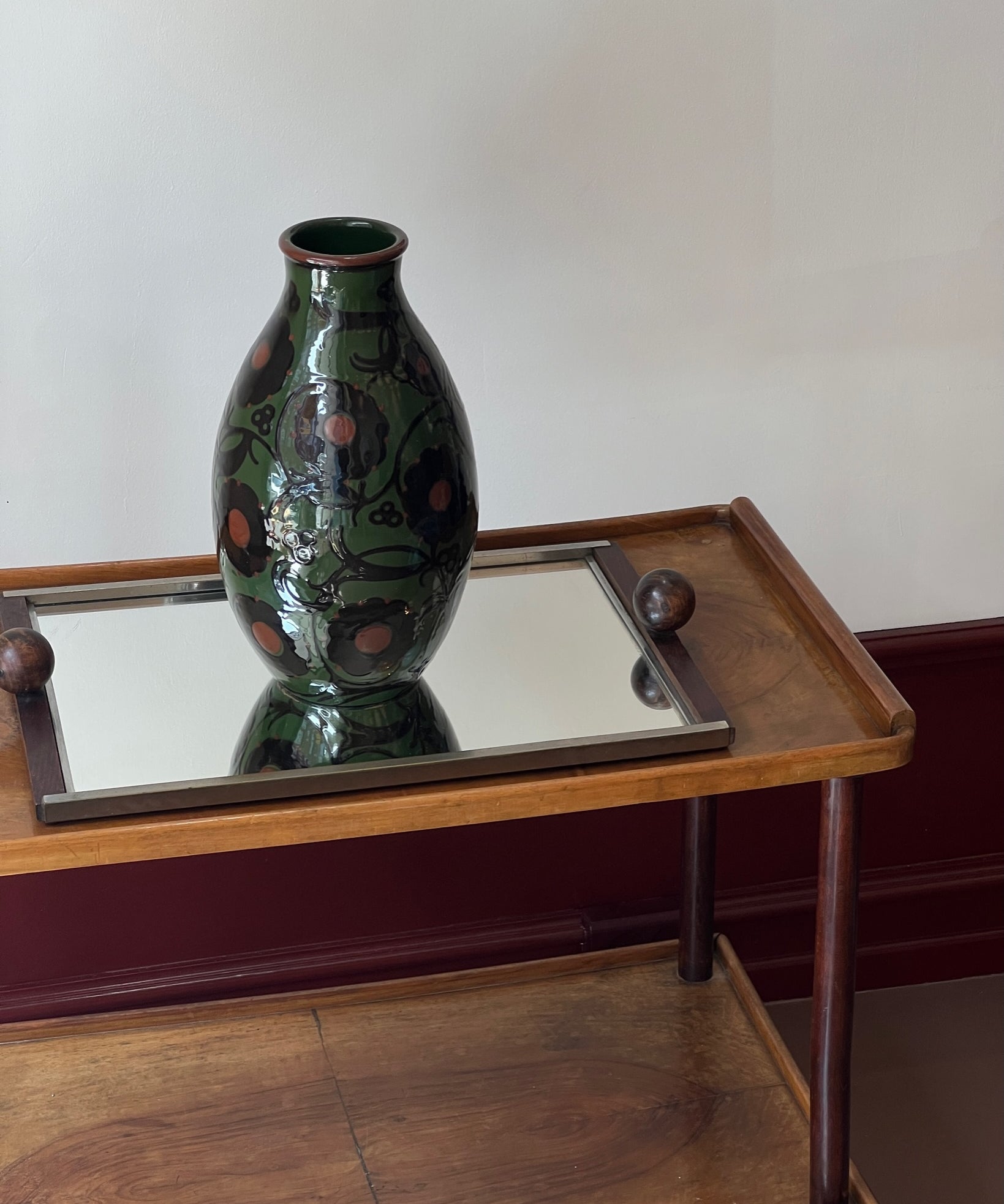 Vintage Alfred Kusche green flower ceramic vase