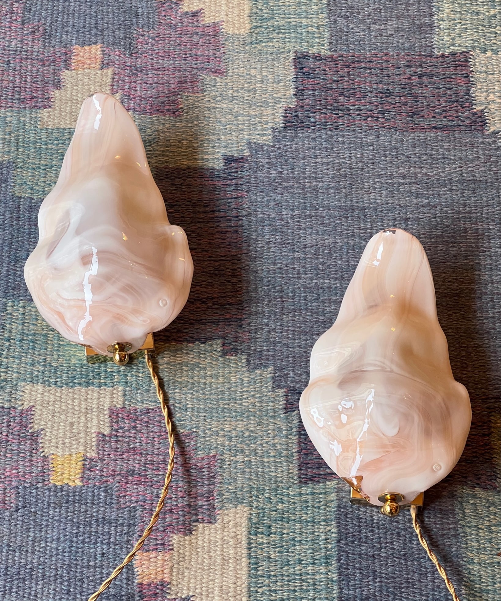 Vintage milky white/pink Murano wall lamps