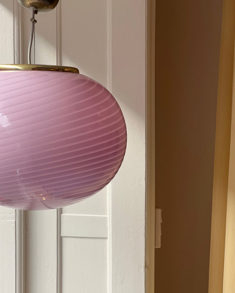 Large vintage oval pink swirl Murano ceiling lamp (D40)