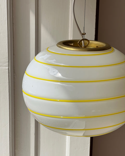 Vintage Murano oval yellow / white swirl ceiling lamp (D35)