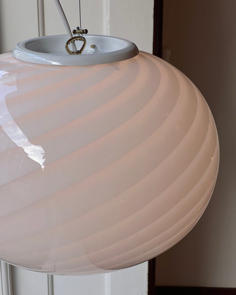 Vintage Murano oval white swirl ceiling lamp (D45)