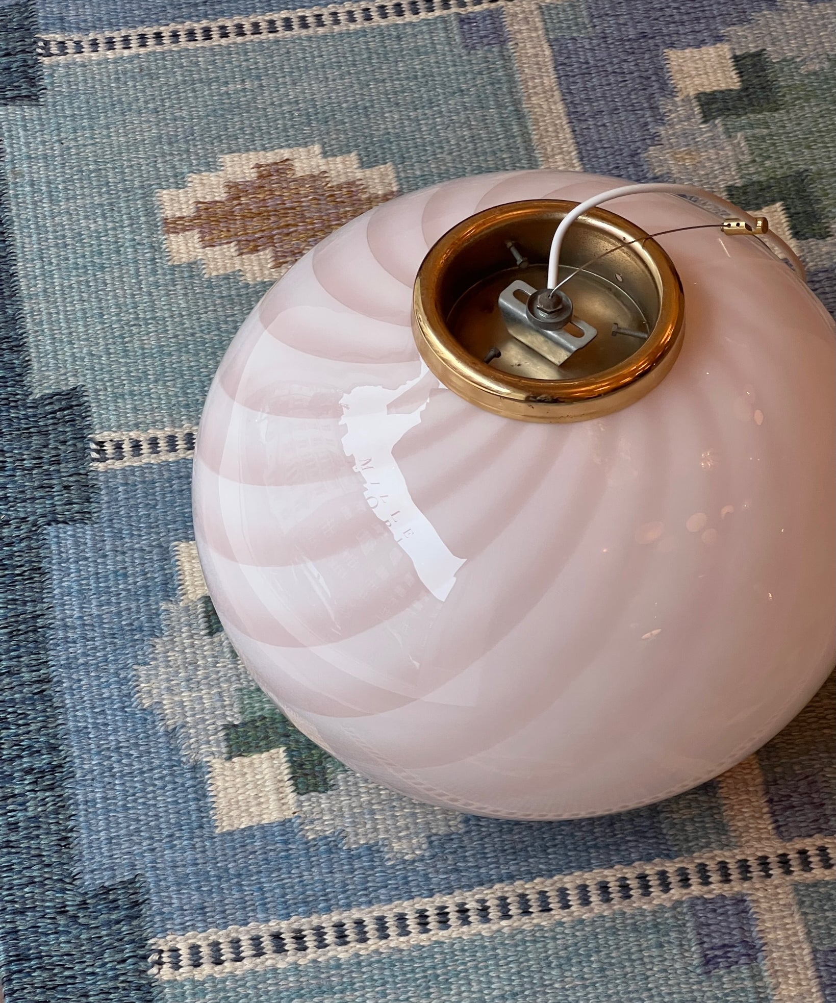 Vintage oval light pink swirl Murano ceiling lamp (D42)