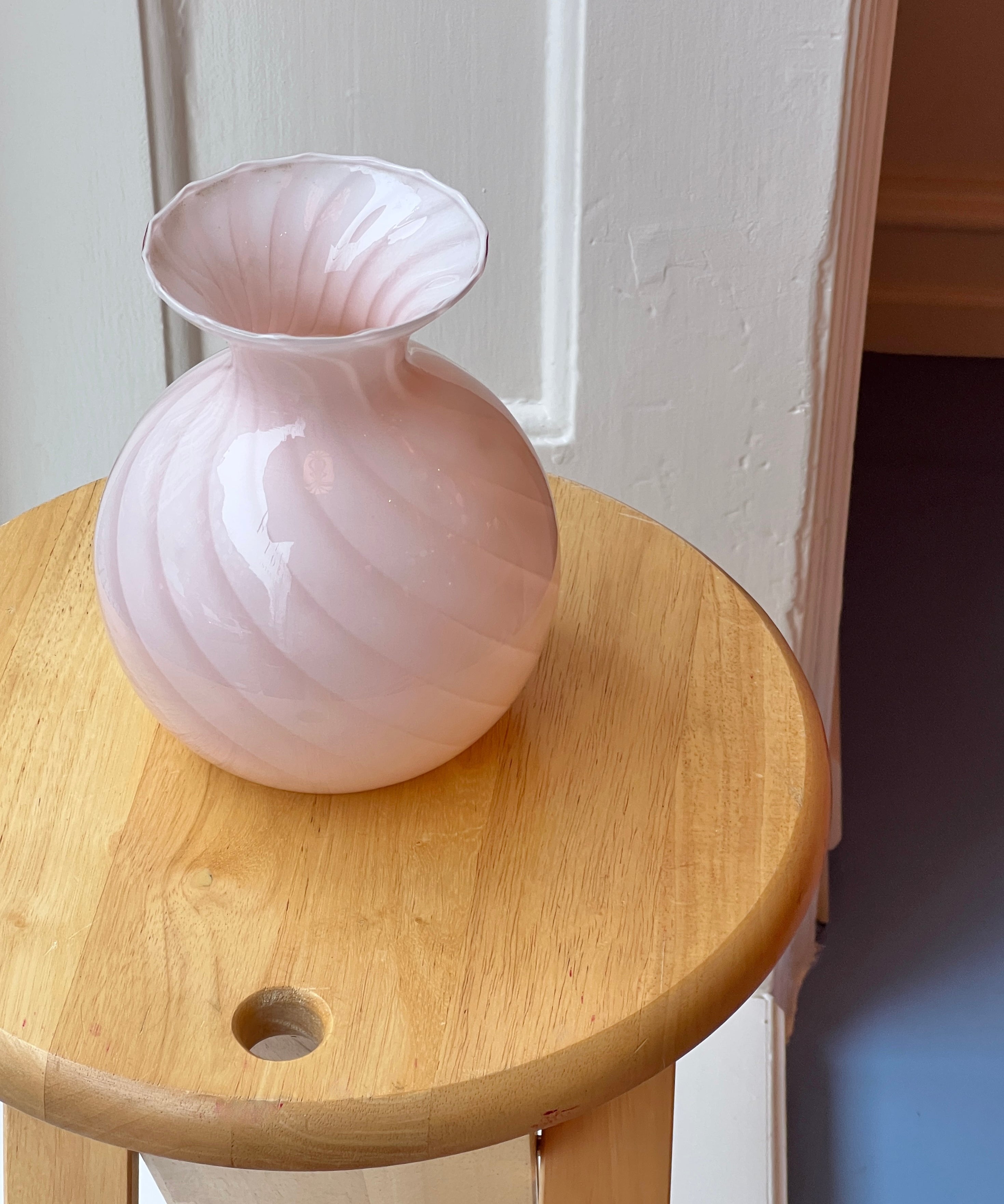 Vintage pink swirl Murano vase