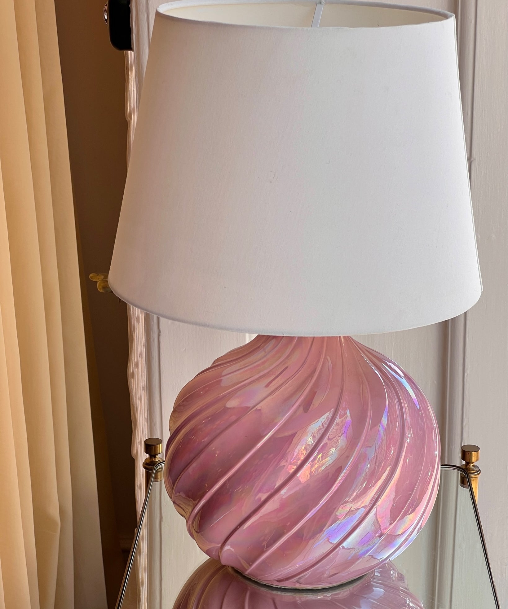 Vintage pink/metallic ceramic table lamp (without shade)