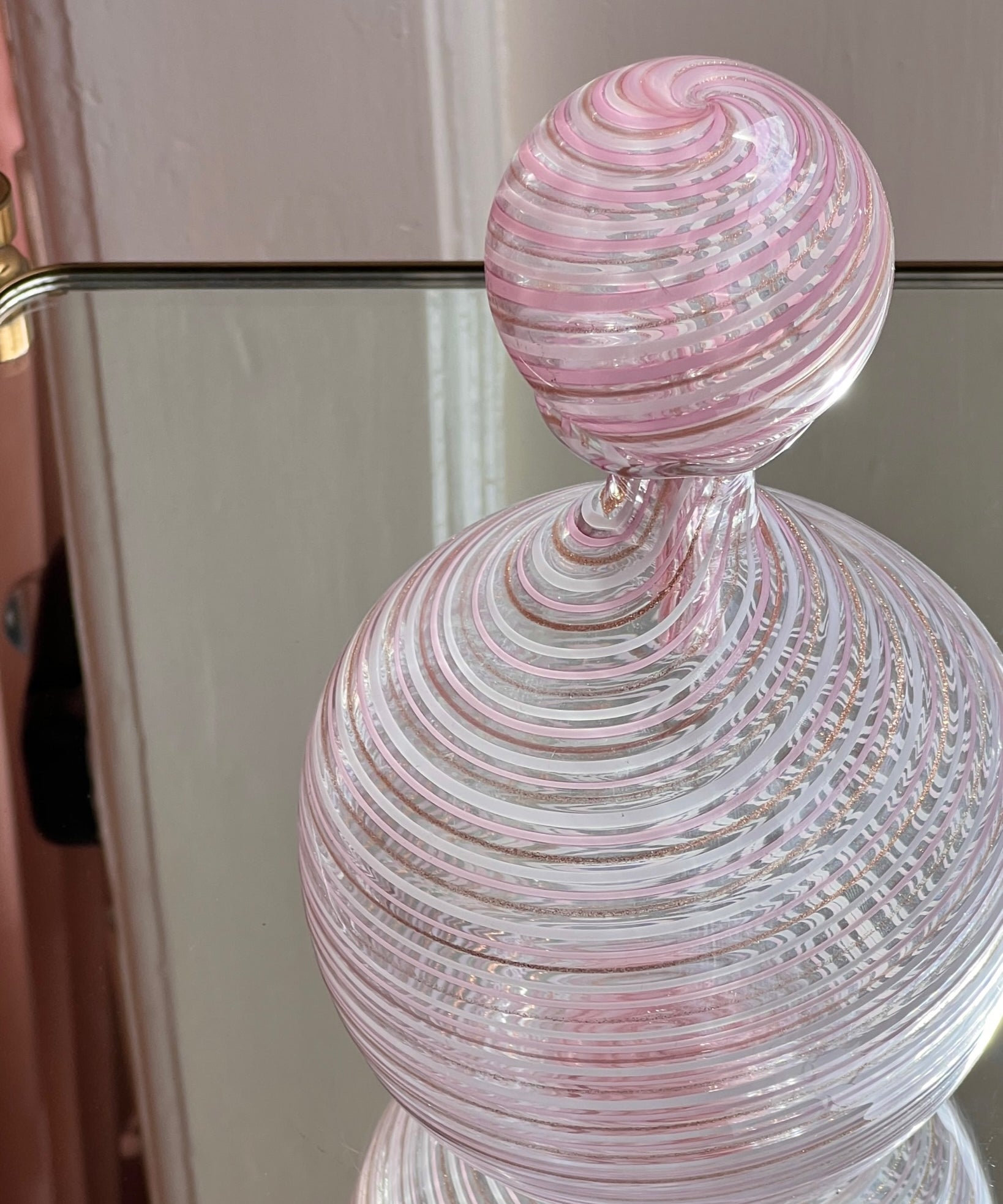 Vintage pink/white Murano swirl carafe