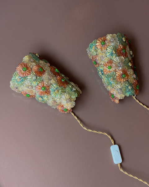 Vintage multi-coloured Murano flower wall lamps (Sold as a pair)