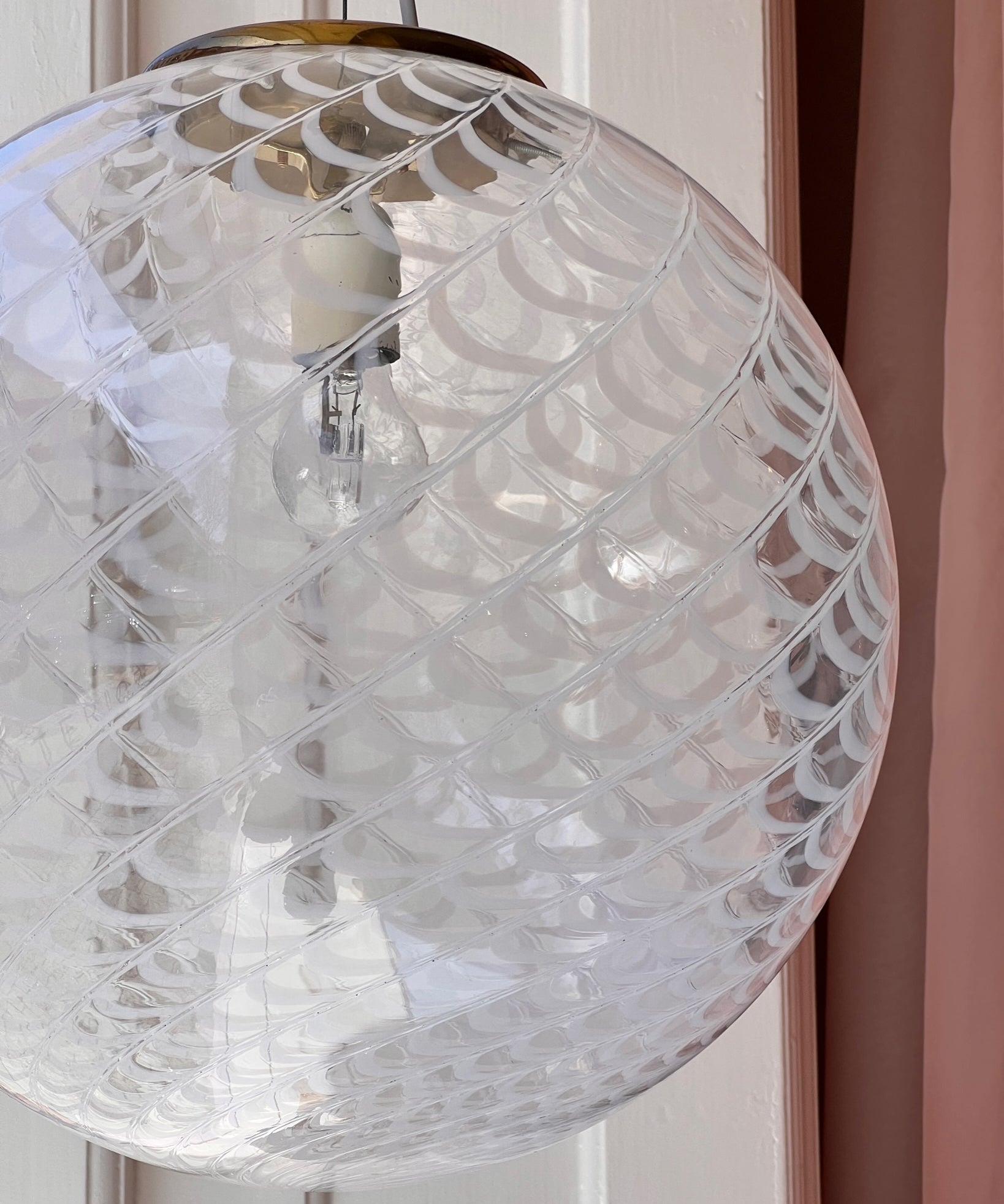 Vintage white clear Murano ceiling lamp (D40)