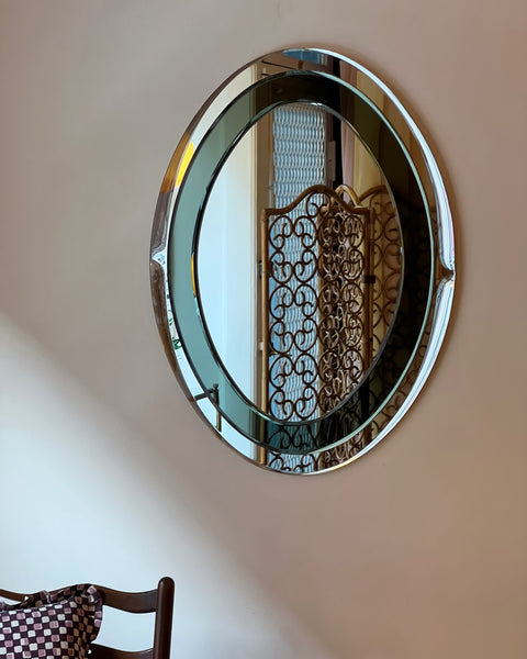 Vintage Italian mirror with faceted green mirror frame