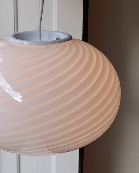 Vintage Murano white swirl oval ceiling lamp (D40)