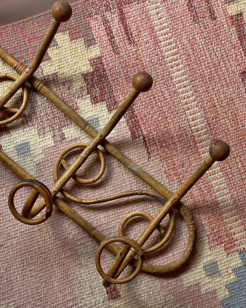 Vintage rattan coat rack