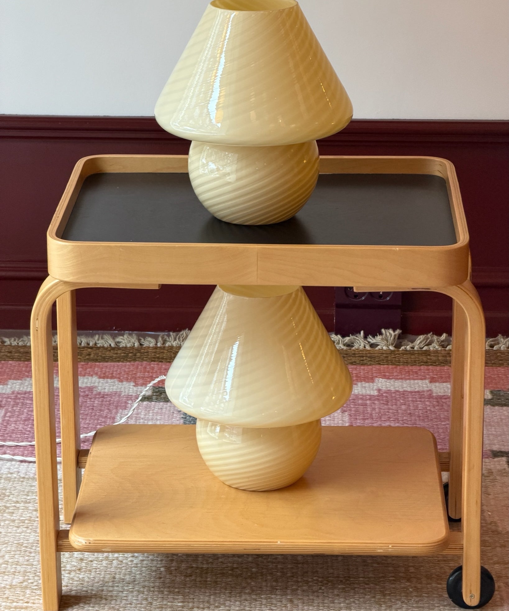 Vintage yellow swirl Murano mushroom table lamp (2 available)