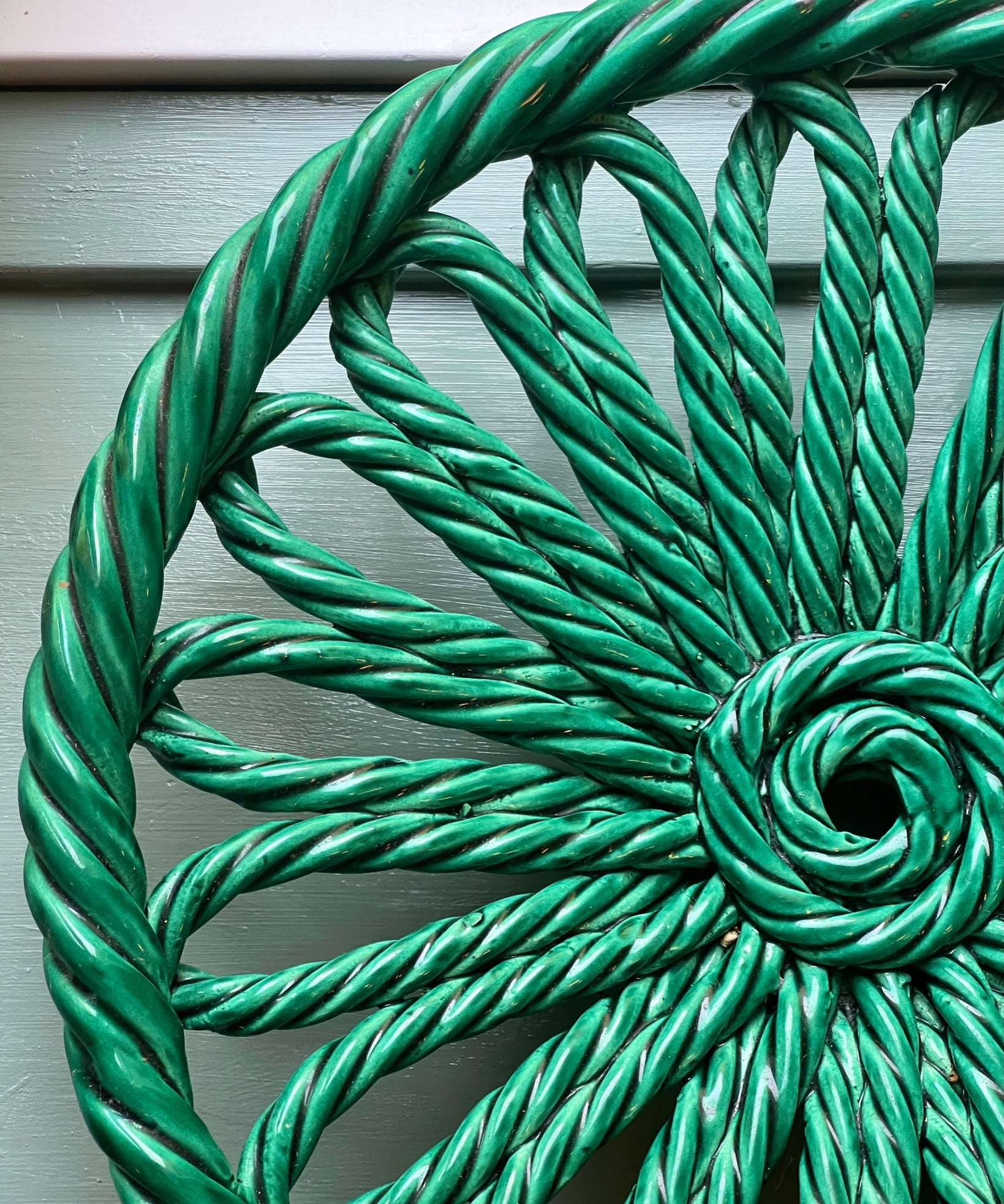 Vintage green ceramic basket