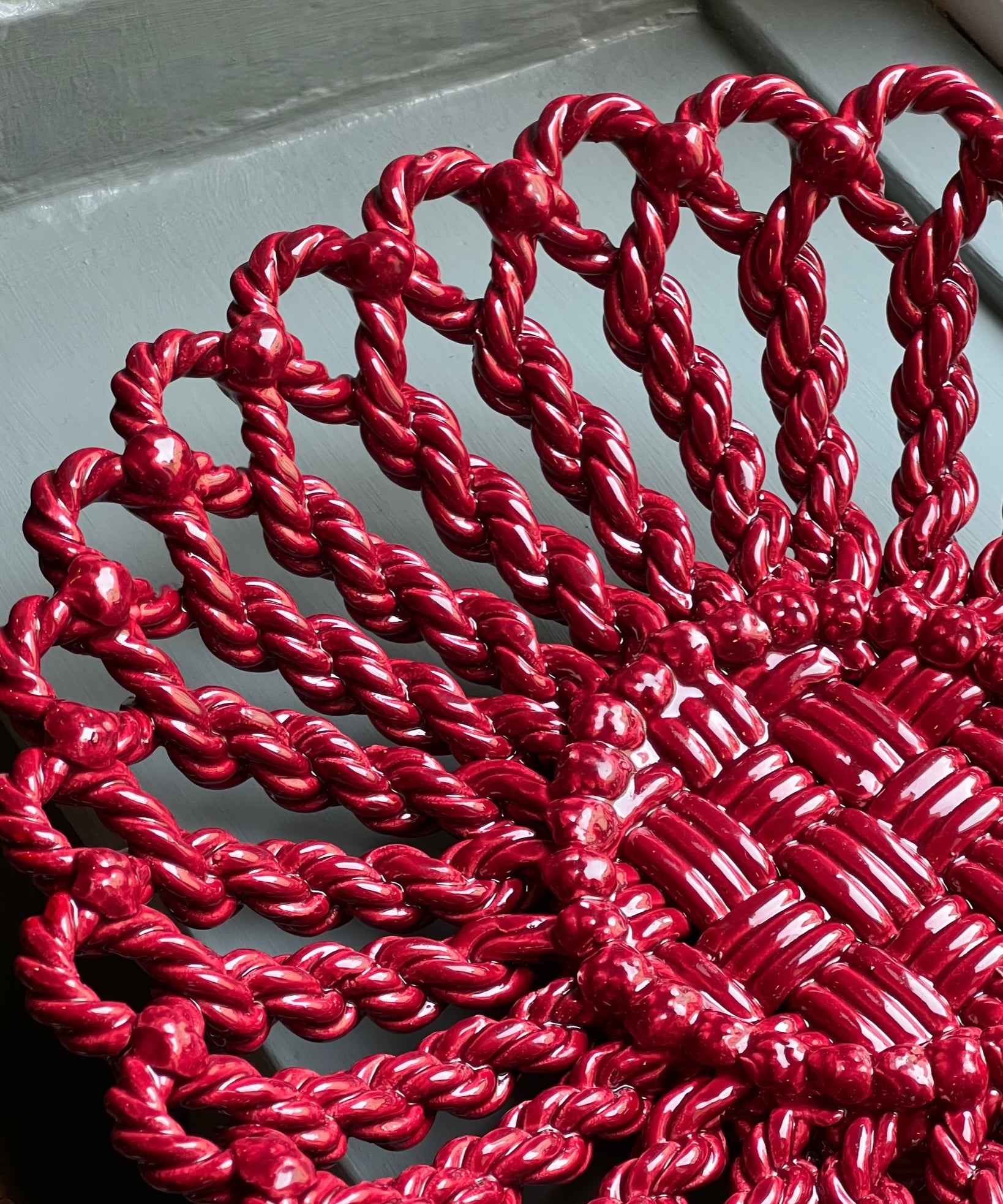 Vintage red ceramic basket