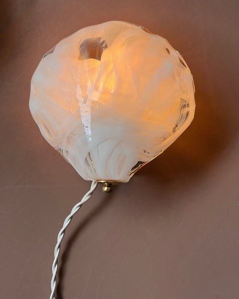 Vintage milky white/clear Murano wall lamps (sold as a pair)