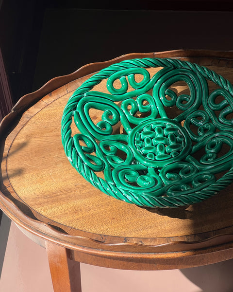 Vintage green ceramic basket