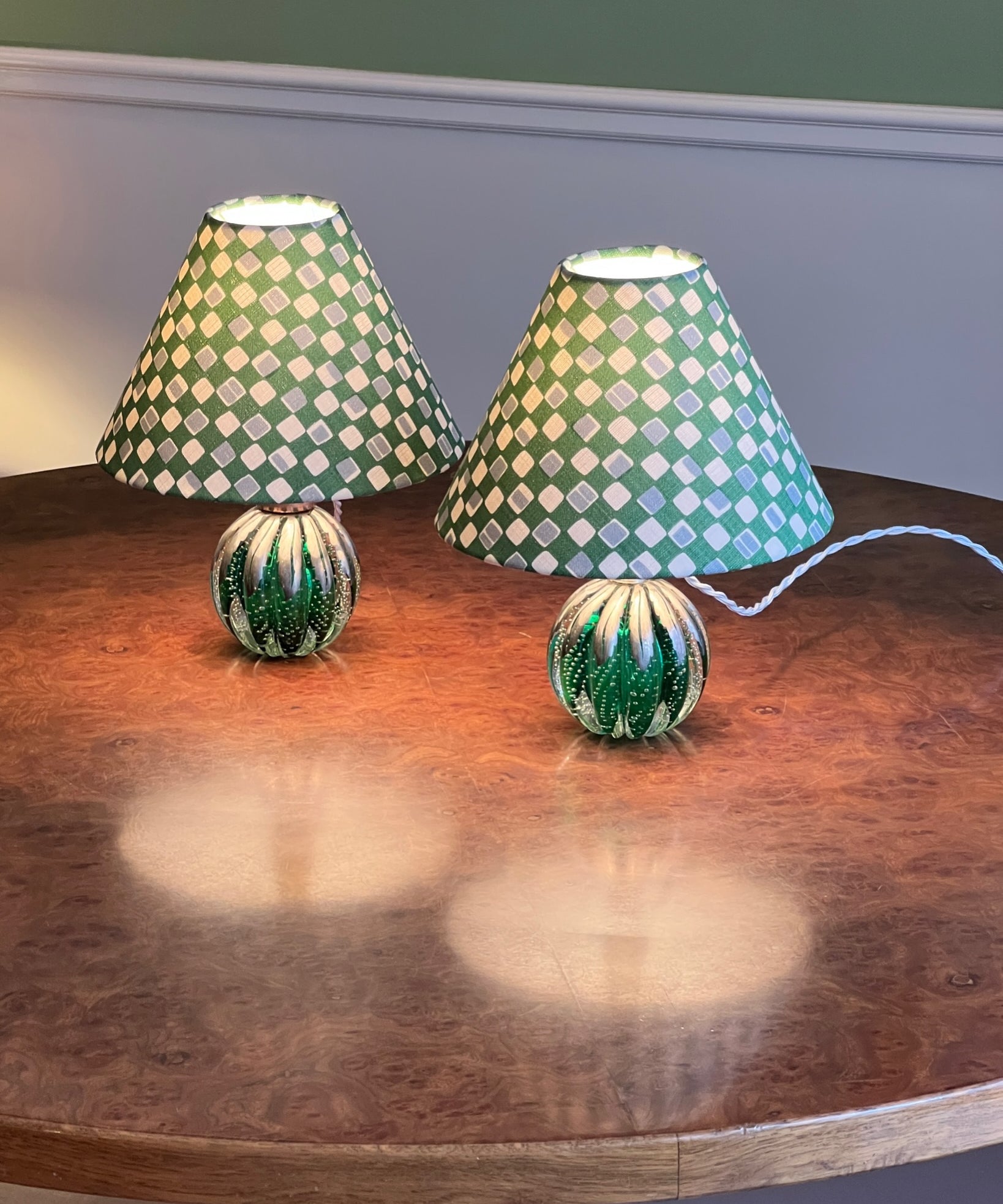 Vintage green/silver Murano table lamp (incl. lampshade) (2 available)