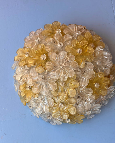 Vintage yellow/clear Murano flower ceiling/wall lamp (D24)