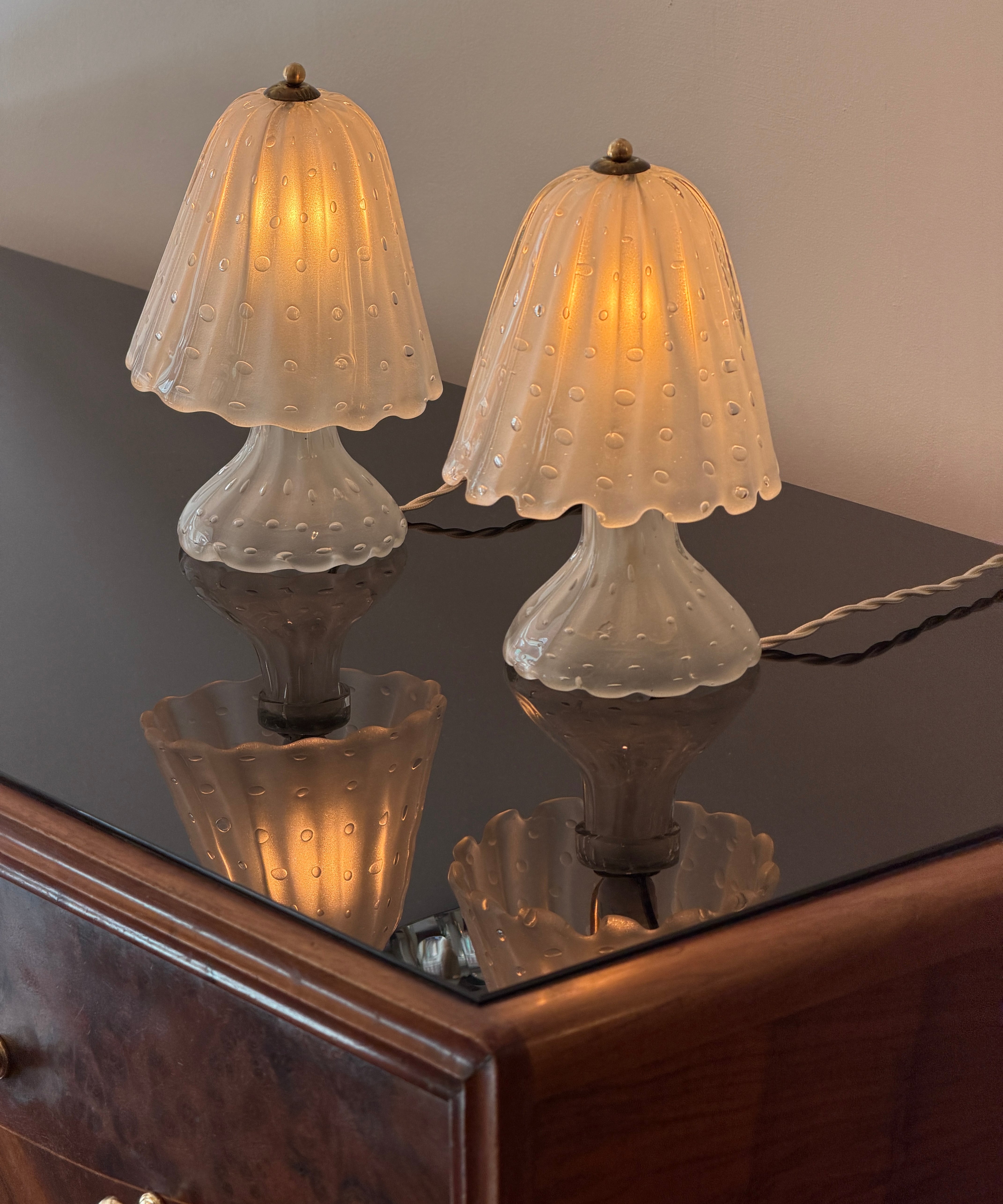 Vintage clear/frosted Murano table lamps (A pair available)