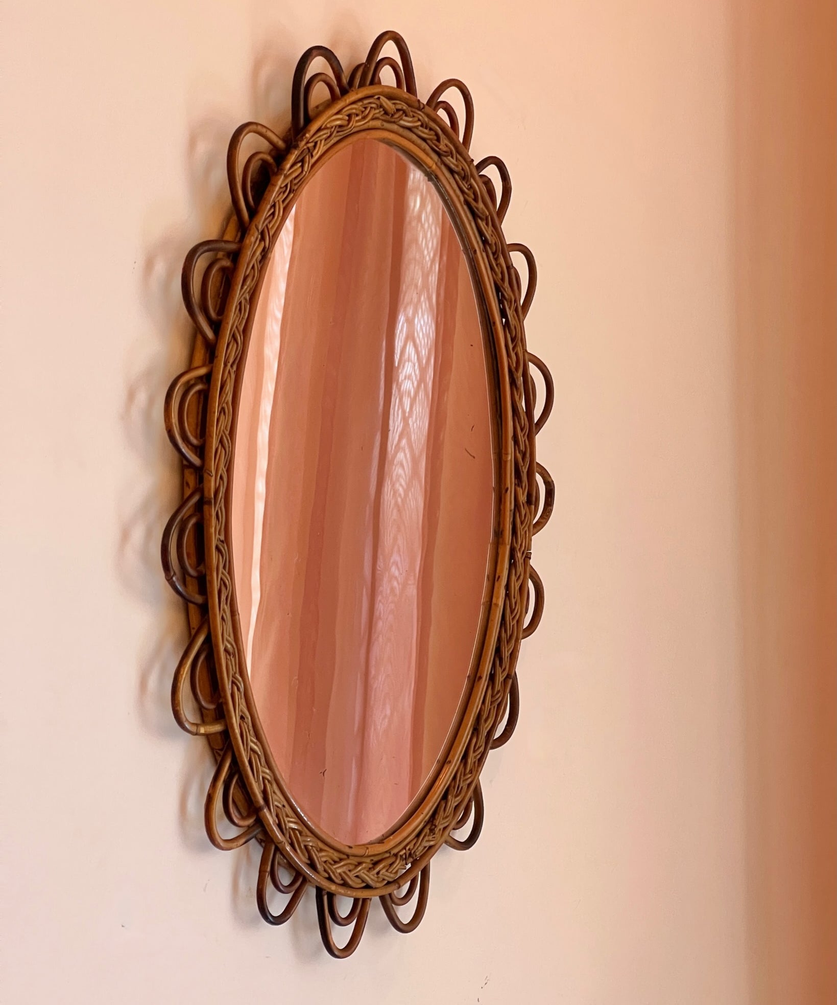 Vintage Italian mirror with rattan frame