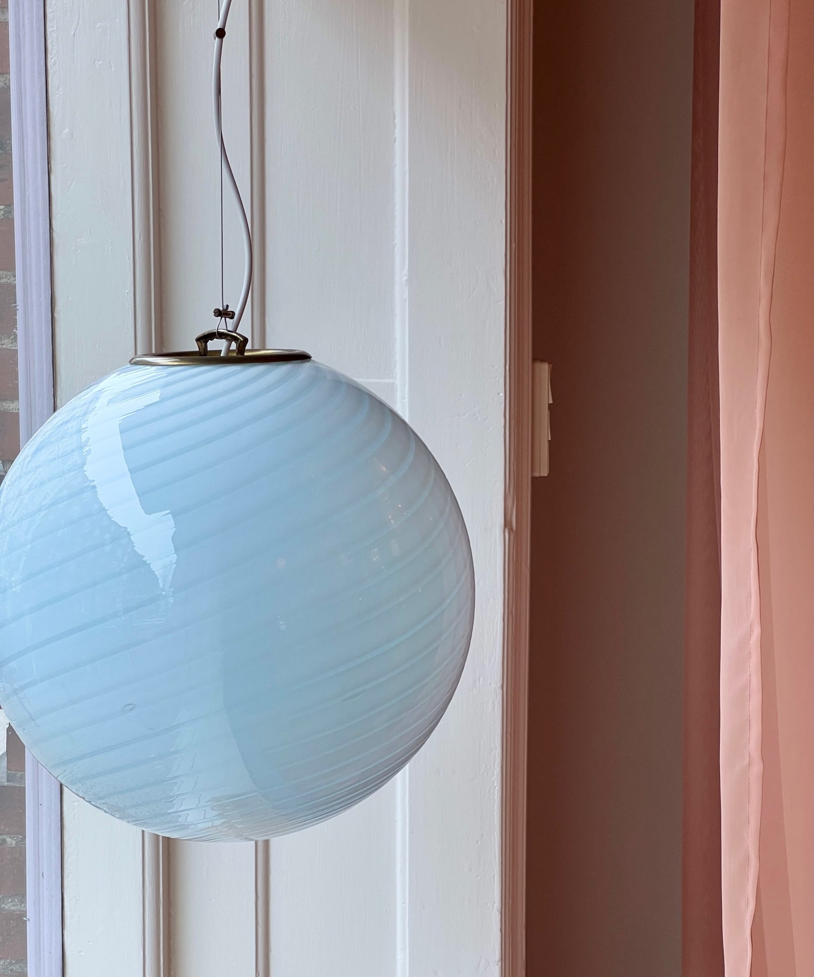 Vintage Murano light blue swirl ceiling lamp (D40)