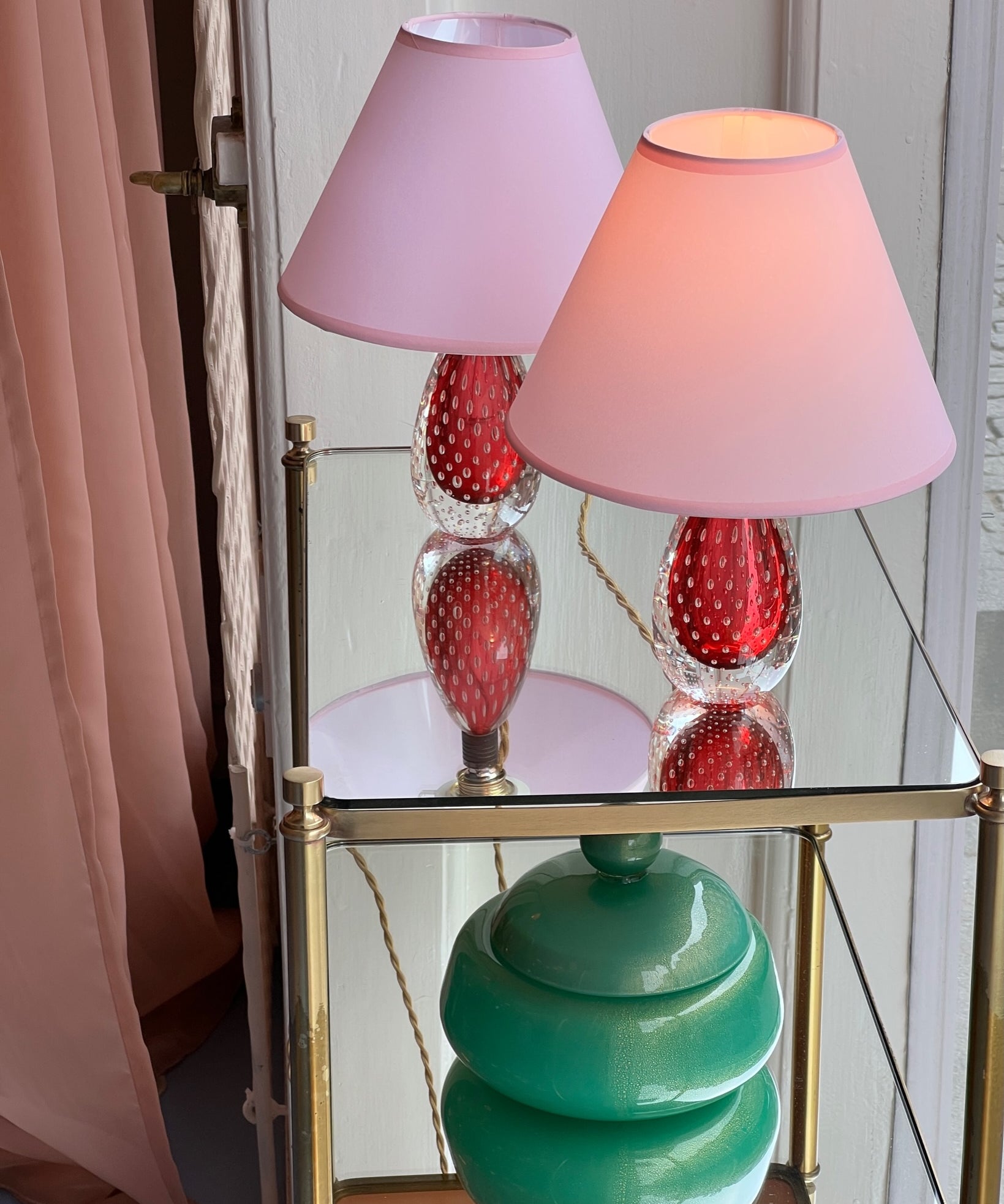Vintage pink Murano table lamp (1 available)