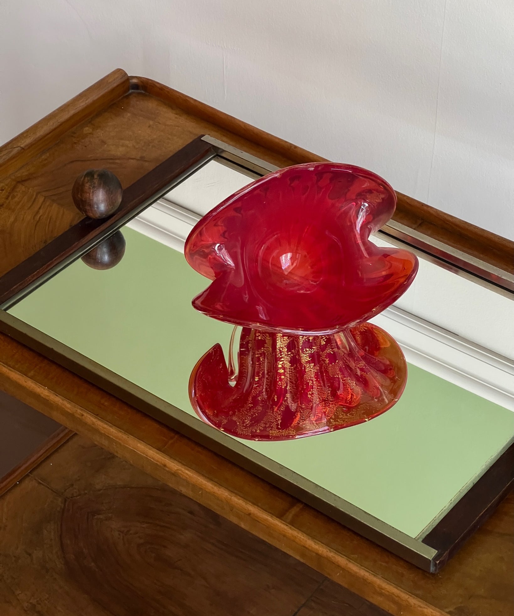 Vintage orange-red/golden Murano shell