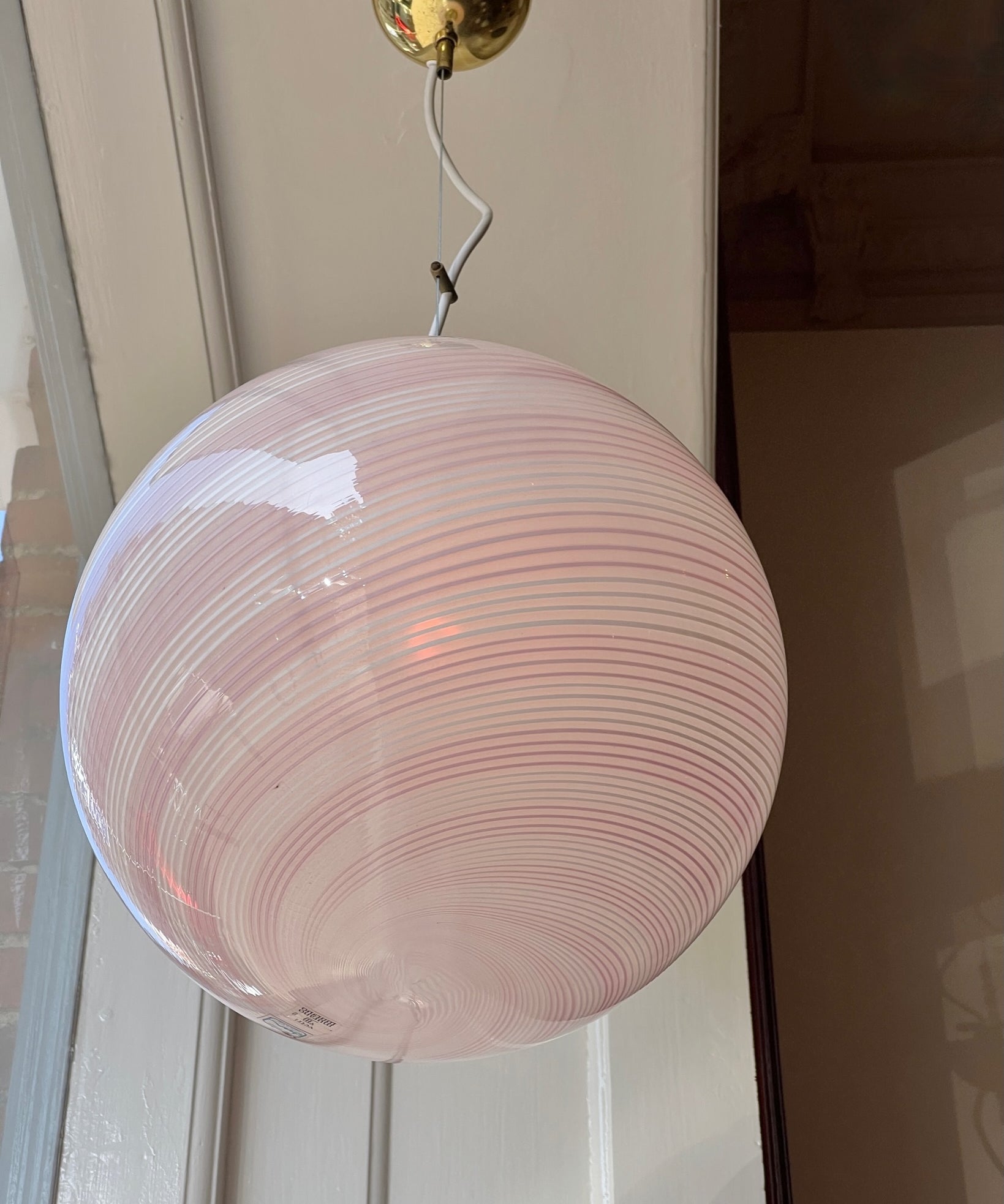 Vintage Murano pink swirl ceiling lamp (D35)