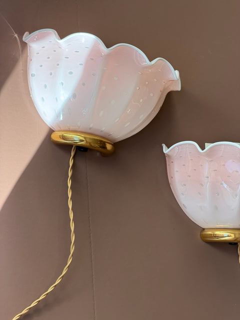 Vintage light pink dotted Murano wall lamp (2 available)