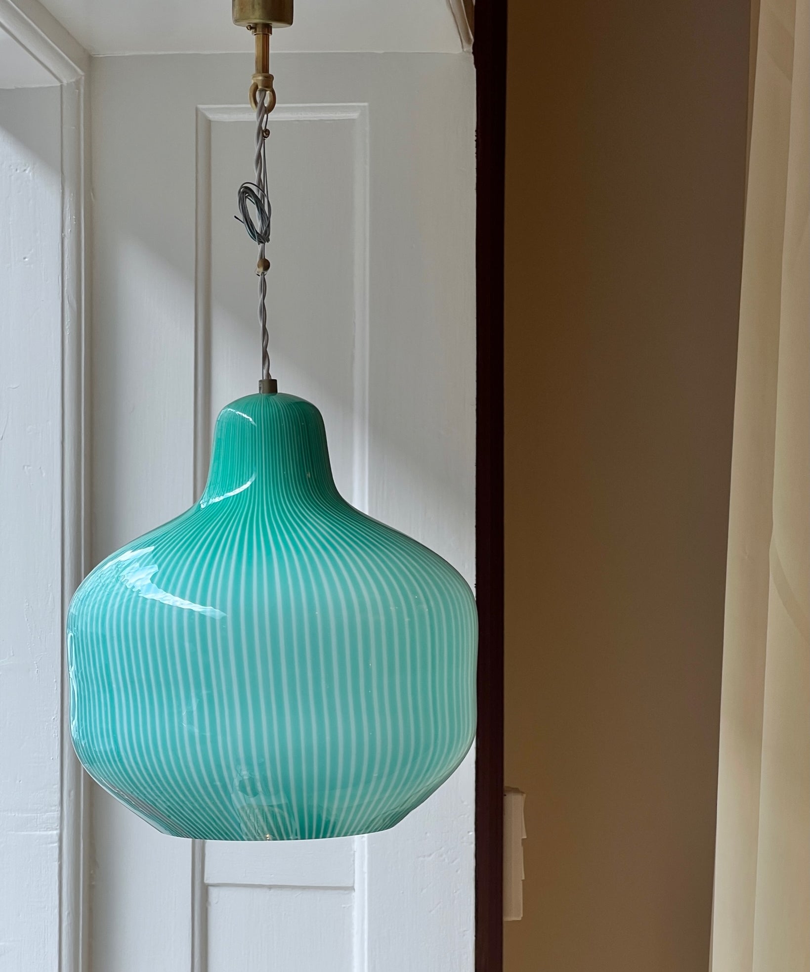 Vintage Massimo Vignelli Venini green vertical stripes ceiling lamp (D30)