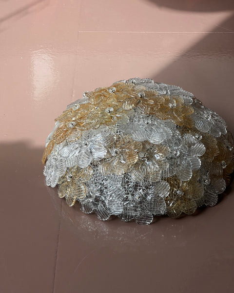 Vintage clear/golden Murano flower ceiling/wall lamp (D26)