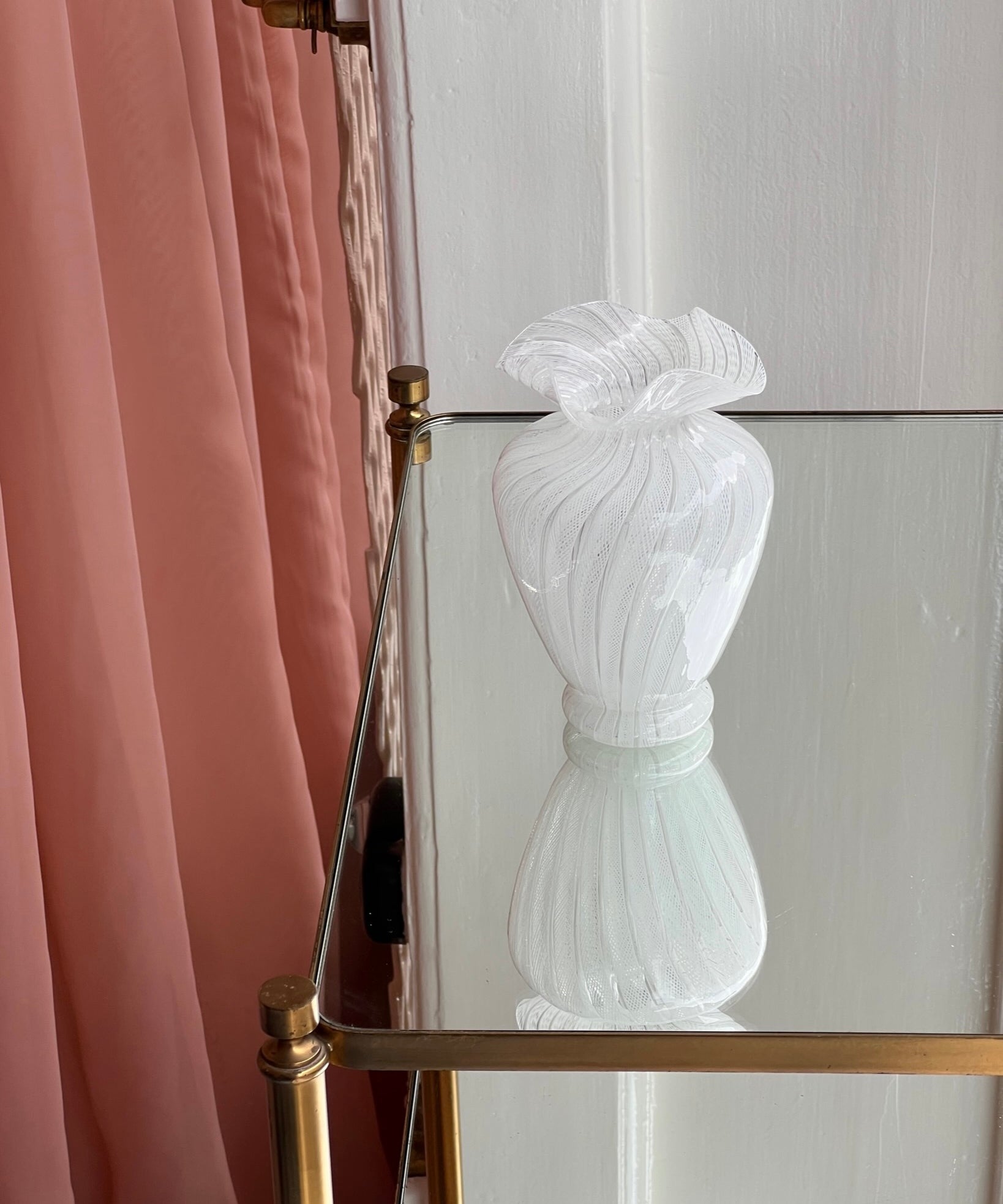 Vintage white Murano latticino vase