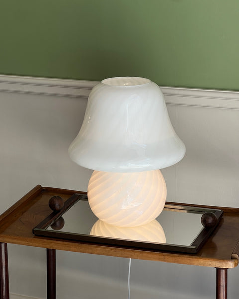 Vintage large white swirl Murano mushroom table lamp