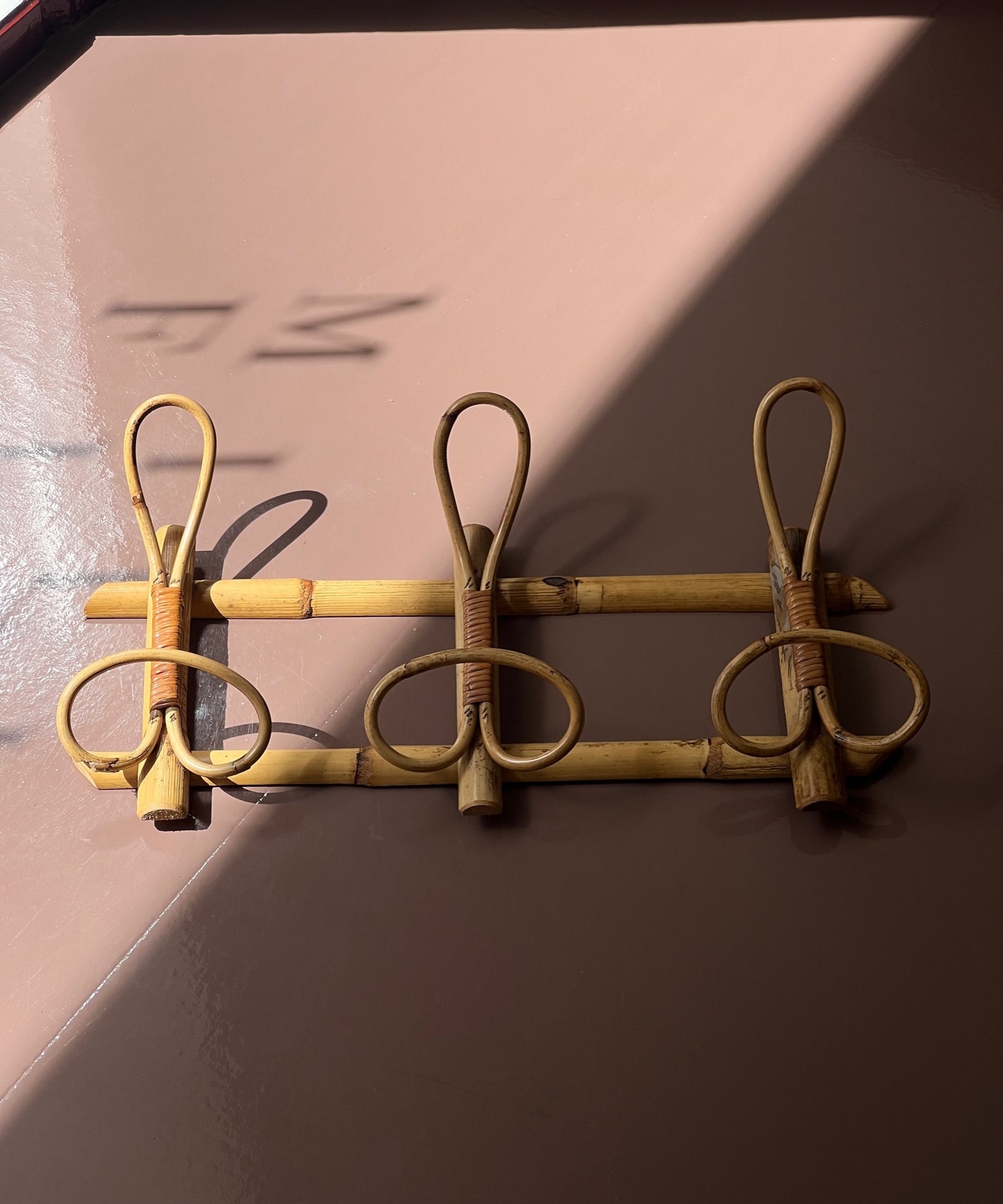 Vintage rattan coat rack