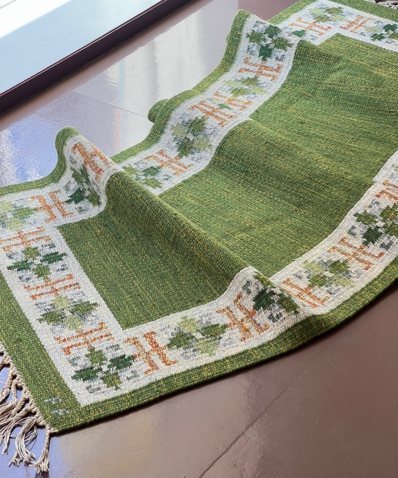 Vintage flat weave rug/runner signed FF