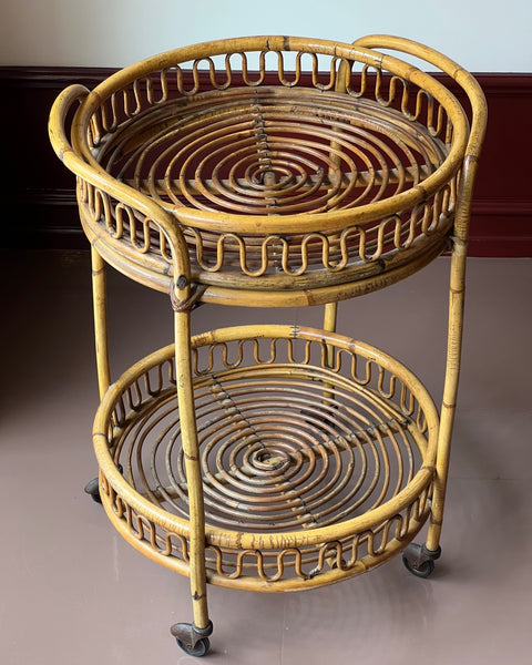 Vintage rattan trolley/table with wheels