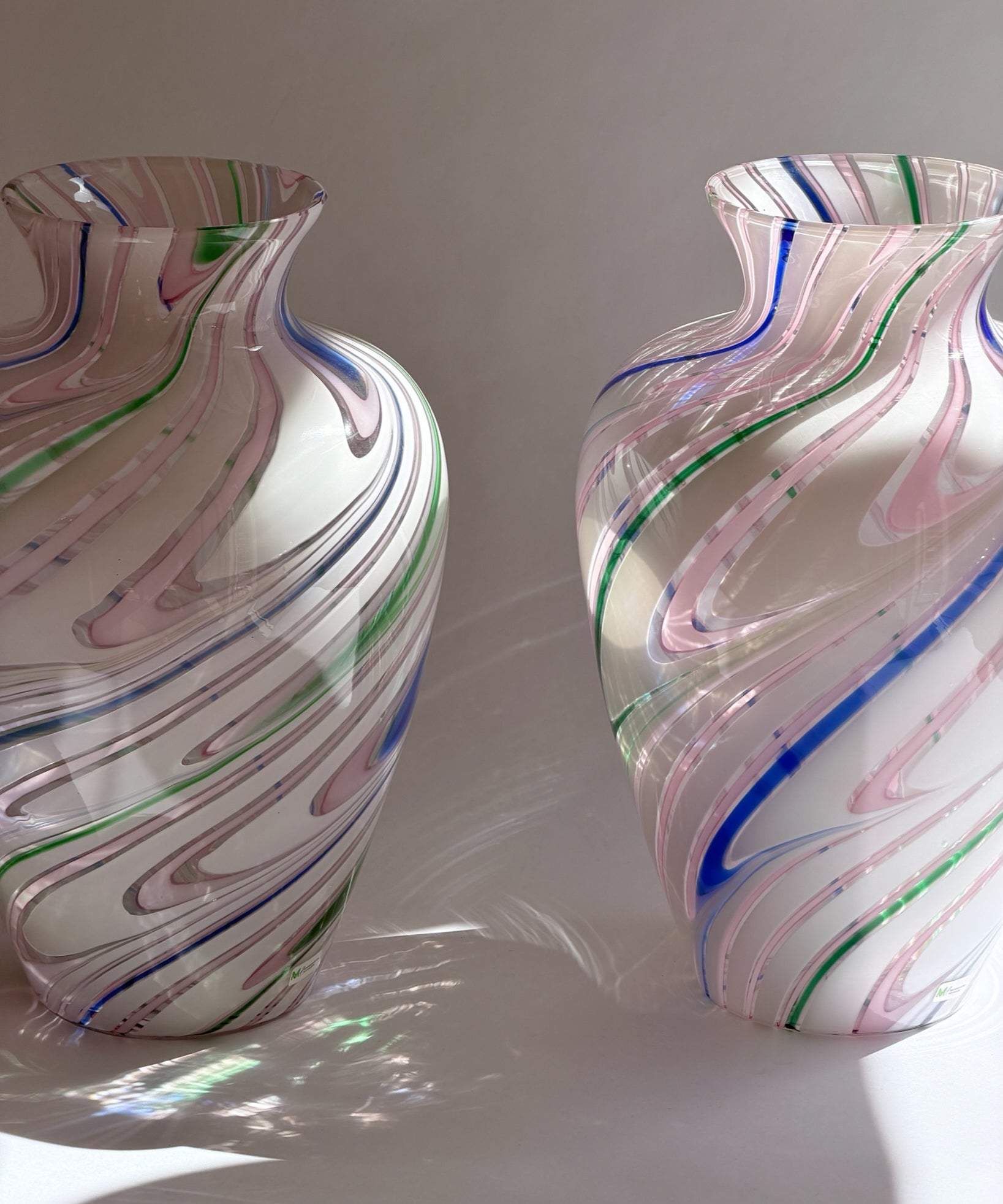 Large vintage multi-coloured Murano vase (2 available)